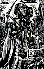 Hacia La Nacionalizacion de la Mineria (Towards the Nationalization of Mining) - Jesús Escobedo. Linoleum block print. 1960. Detail.
