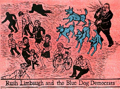 Blue Dogs – Michael Dal Cerro. Wood block print. 2009.