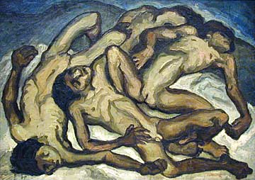 La Cantera (The Dead Children) – Oswaldo Guayasamín. Oil on canvas. 1941. A territorial dispute between Ecuador and Peru erupted into war in 1941. In this painting the artist depicted children who had been massacred by unidentified military forces.