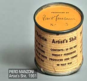 In 1961 Piero Manzoni canned his own excrement in 90 small cans and sold the "edition" as art. Cans are in the permanent collections of the Tate Modern, London, and the Museum of Modern Art in New York City. Screen capture from the opening of "Why Beauty Matters."