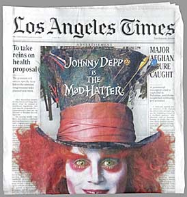 The March 5, 2010 front page of the Los Angeles Times. "Journalism: Down the Rabbit Hole."