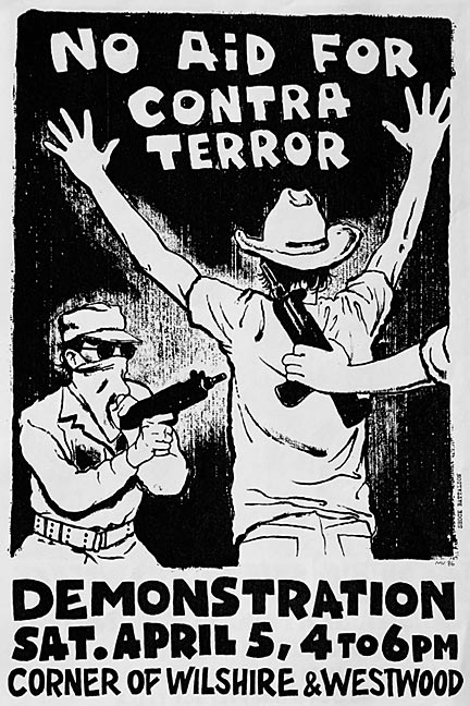 No Aid For Contra Terror - Mark Vallen 1986. Offset flyer. 8.5 x 14 inches. Flyer based on the artist's original silkscreen print.