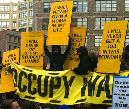 Photo from www.occupywallst.org Placards at Foley Square, New York City, Nov. 15, 2011. - Anonymous artist. Photo from www.occupywallst.org
