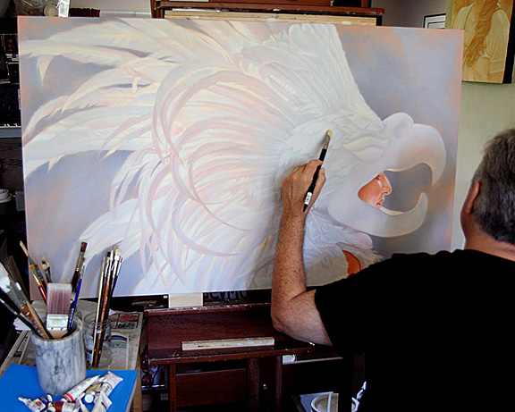 "Spirit of Aztlán" - Work in progress in my studio, late September 2012. Mark Vallen ©. 