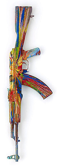 "Spin AK47 for Peace One Day" - Damien Hirst. Painted decommissioned Kalashnikov rifle. 2012. 