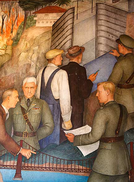 Arnautoff's mural depicts the U.S. Army Corps of Engineers at the Presidio planning to build the Panama Canal. Photo by Mark Vallen ©. 