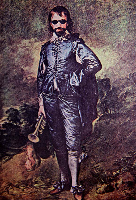 "Jonathan Buttal: The Blue Boy" - Altered painting by Kimball, based on an original by Sir Thomas Lawrence (British, 1727-1788). Lawrence painted this masterpiece in 1770, Kimball transformed the subject into an early 1960s Beatnik. 