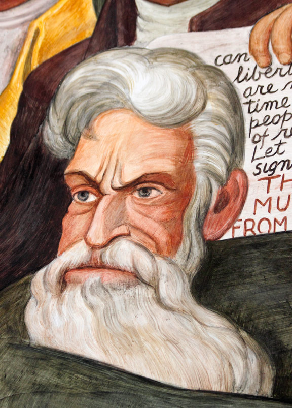 A portrait of John Brown. Detail from "Pan American Unity". Photograph by Mark Vallen ©