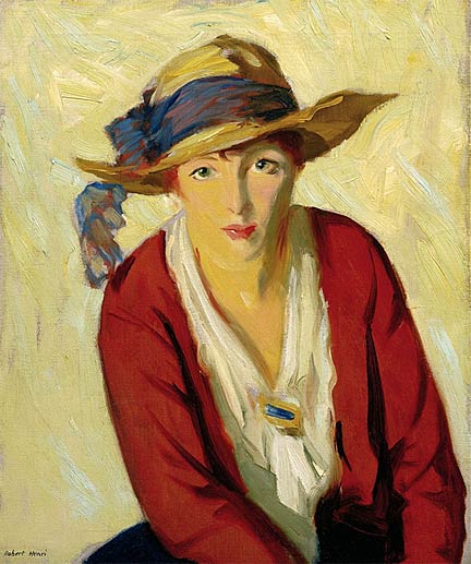 "The Beach Hat" - Robert Henri. 1914. Oil on canvas. 24 x 20 inches. Henri was the founder of America's very first avant-garde art movement, the Ashcan School. Collection of the DIA.