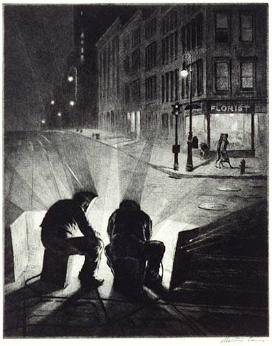  "The Arc Welders at Night" - Martin Lewis. Drypoint etching. 1937. Collection of the DIA.