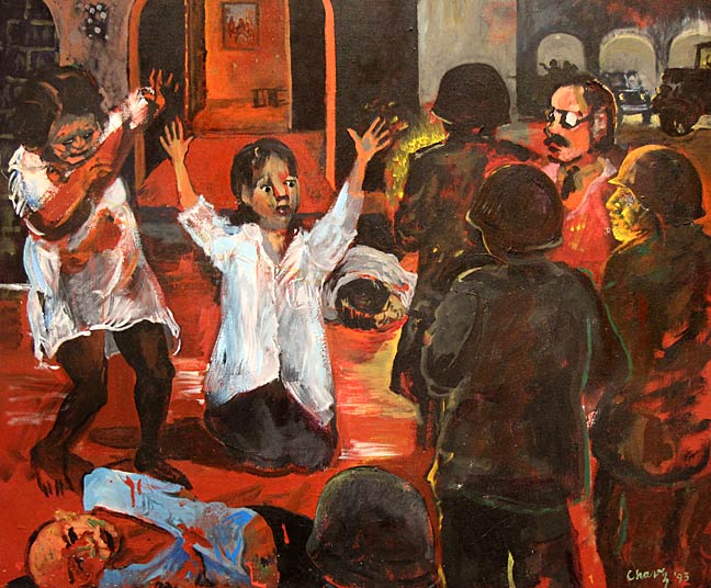 Incident in El Salvador - Roberto Chavez. Oil on canvas. 1993. Photo by Mark Vallen ©.