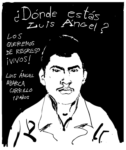 "Luis Ángel Abarca Carrillo" - Ink drawing. Poster of the missing 18-year old Ayotzinapa student created by Diego Molina.