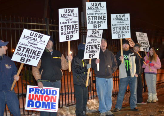 Workers on the picket line at BP refinery in Indiana. Photo courtesy of The Times of Northwest Indiana.