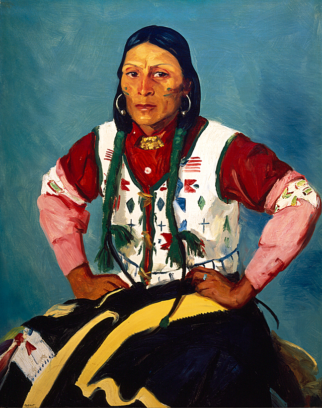 Po Tse (Water Eagle) - Robert Henri. Oil on canvas. 1914. Portrait of a man from one of the 19 Pueblos of New Mexico. Henri left no information on the sitter's Pueblo that I can find, so I will assume the man was from the San Ildefonso Pueblo. Image courtesy of the Laguna Art Museum.