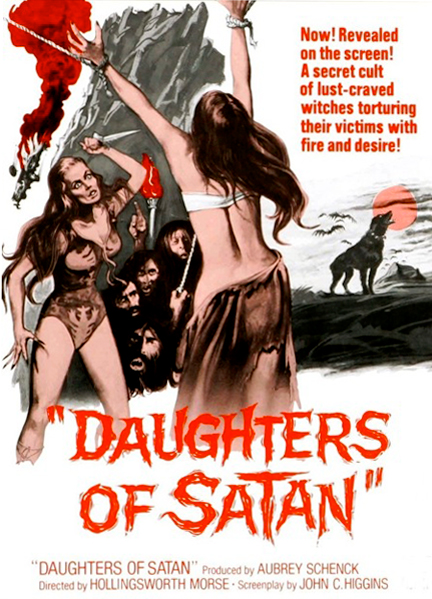Movie poster for the low-budget 1972 American horror film, "Daughters of Satan." The low-brow kitsch aesthetics embodied in this poster animates the "high-art" of Abramović.