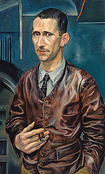 "Portrait of Bertolt Brecht" Rudolf Schlichter. Oil on canvas, 1926-27. Schlichter painted his friend Brecht during the time the playwright was working on the opera titled, "Rise and Fall of the City of Mahagonny."