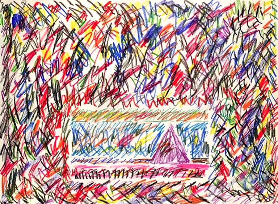 Sam Gilliam's 1980 abstract crayon drawing, "Coffee Thyme," a study for a print series Mr. Gilliam had in mind. The question was simple, "Is this image art?"