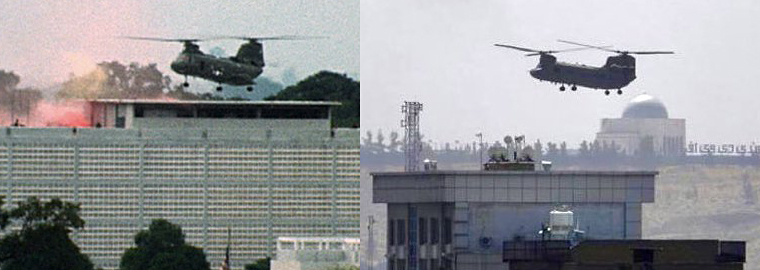 Left: US helicopter evacuates US Embassy as communists capture Saigon, Vietnam, 1975. Right: US helicopter evacuates US Embassy as Taliban capture Kabul, Afghanistan, 2021.