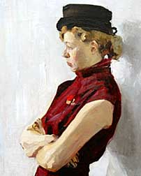 "Woman in Red Dress" (detail) M. A. Semenov 1950