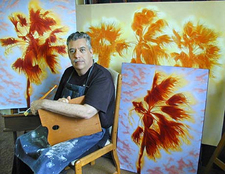 At work on paintings in progress, 2008. Photo by Jeannine Thorpe.