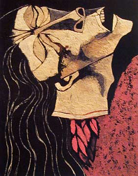 "Rosa Zárate, Flor Decapitada" (Rosa Zárate, Decapitated Flower) - Oswaldo Guayasamín. Oil on canvas. 1987. Latin America’s first call for independence from Spain was made in Quito, Ecuador, on August 10, 1809. Rosa Zárate and her husband Nicolás de la Peña were fighters in the independence movement, and when it was repressed in 1812 the two fled to Colombia. The Spanish eventually captured and executed them in 1813, cutting off their heads and sending them back to Quito where they were displayed to intimidate the population. Ecuador won its independence in 1822, and Zárate was remembered as a national hero. While not displayed at the MoLAA exhibit, this painting is part of the huge Image of the Mother Country mural that hangs in the Ecuadoran Congress.
