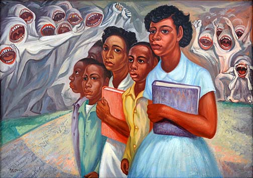 "Racism/Incident at Little Rock" - Domingo Ulloa, 1957. Acrylic on canvas. Image courtesy of the Autry.