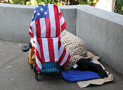 Homeless Woman at Coit Tower. Photograph by Mark Vallen ©. 