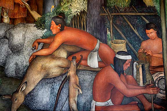 Arnautoff's vision of the Ohlone people, the indigenous tribe of the San Francisco Bay Area. The artist no doubt studied the paintings, drawing, and lithographs of Louis Choris, who first depicted the Ohlone in his 1816 artworks. Photo by Mark Vallen ©.