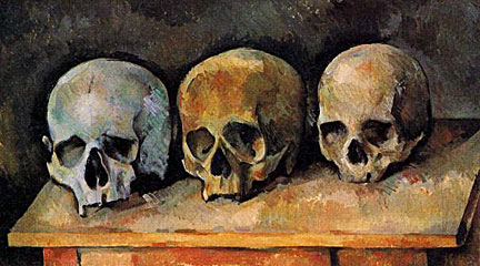 "Still Life, Three Skulls" - Paul Cézanne. Oil on canvas. 1900. In the collection of the Detroit Institute of Arts.