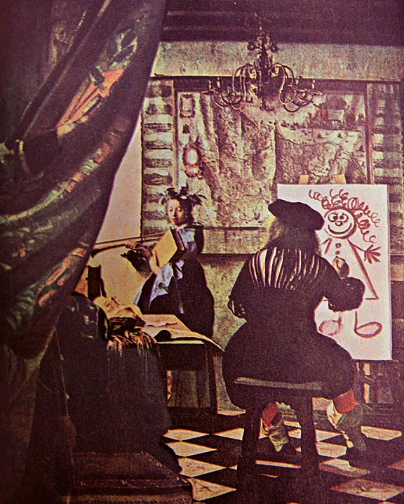 "The Artist’s Studio" - Altered painting by Kimball, based on an original by Jan Vermeer (Netherlandish, 1632-1675). Vermeer painted this work in 1665.