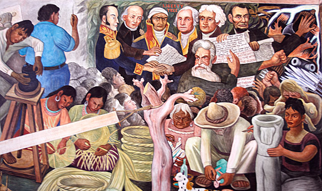 The "Elements from Past and Present" portion of Rivera's "Pan American Unity" mural at City College of San Francisco. Photograph by Mark Vallen ©