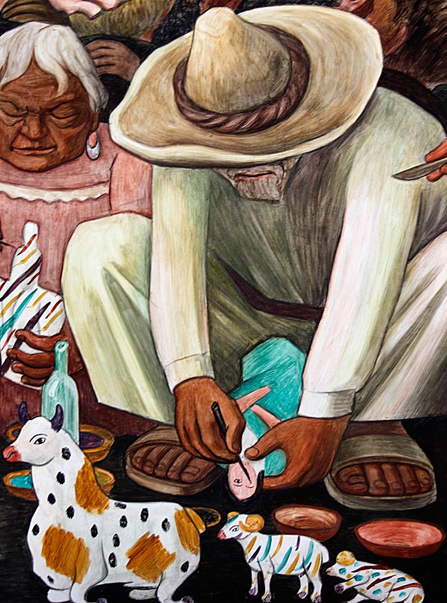 Campesinos creating ceramic folk art. Detail from "Pan American Unity". Photograph by Mark Vallen ©
