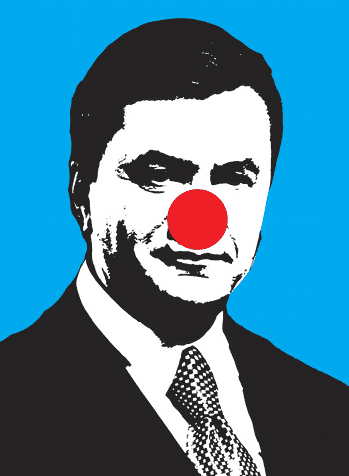  This 2013 digital image depicting former President Yanukovych as a circus clown, was designed by Egor Petrov and circulated on Facebook. The illustration was also printed and used as a street poster. Petrov's design was included in the "I Am a Drop in the Ocean" exhibit.