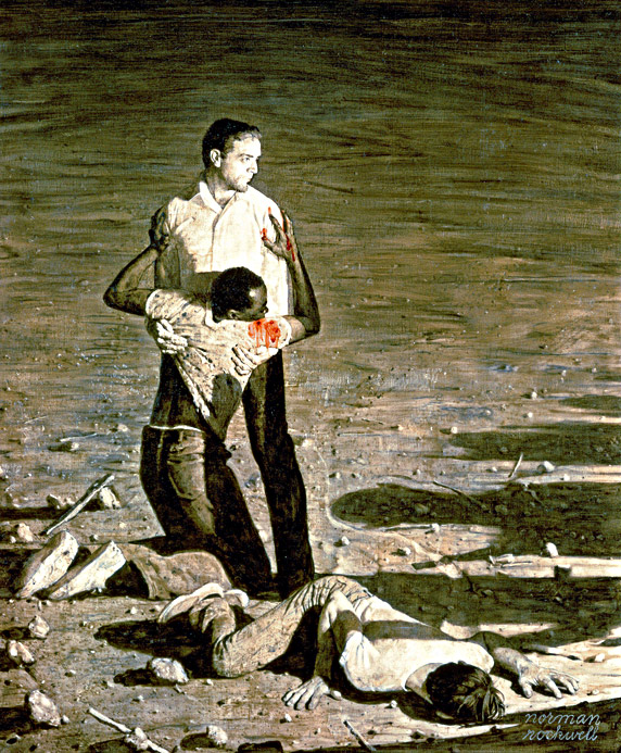 "Murder in Mississippi" - Norman Rockwell. Oil on canvas. 1964. Intended as the illustration for the Look magazine article titled, "Southern Justice," by Charles Morgan, Jr. The painting remained unpublished © Norman Rockwell Family Agency. All rights reserved. Norman Rockwell Museum Collections.