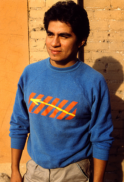  "Richard Duardo" - Mark Vallen. 1980 ©. Print from 35mm Diapositive. I took this photo of Richard standing in front of the Centro de Arte Público gallery in Highland Park, Los Angeles. He was 28 at the time and I was 27.