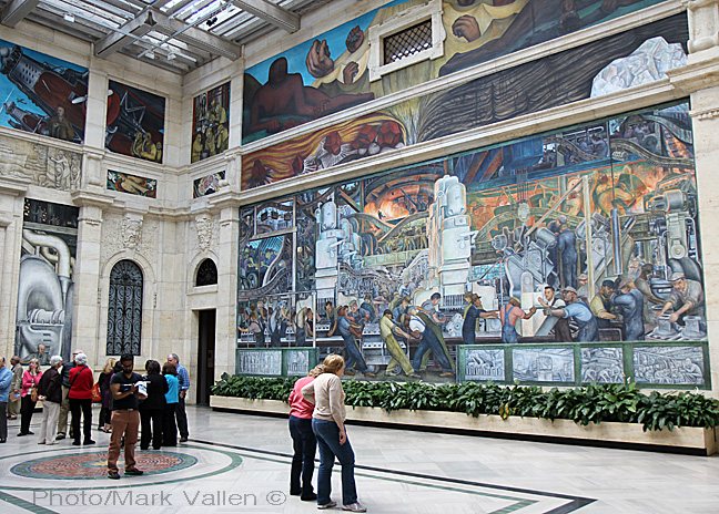 Partial view of Diego Rivera's "Detroit Industry" murals located in the Rivera Court at the Detroit Institute of Arts.