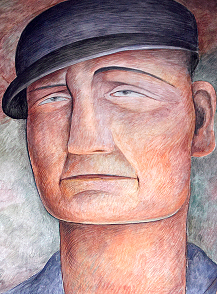 This mural detail shows a monumental worker representing the working class - Diego Rivera. Fresco mural. 1931. Photo/Mark Vallen © 2011.