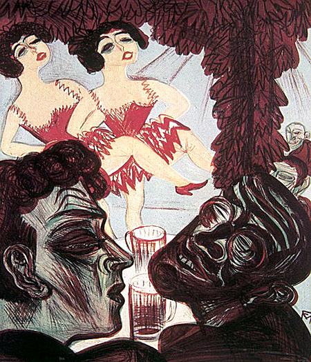 "Im Kabarett" (In the Cabaret). Conrad Felixmüller, Color lithograph. 1921.