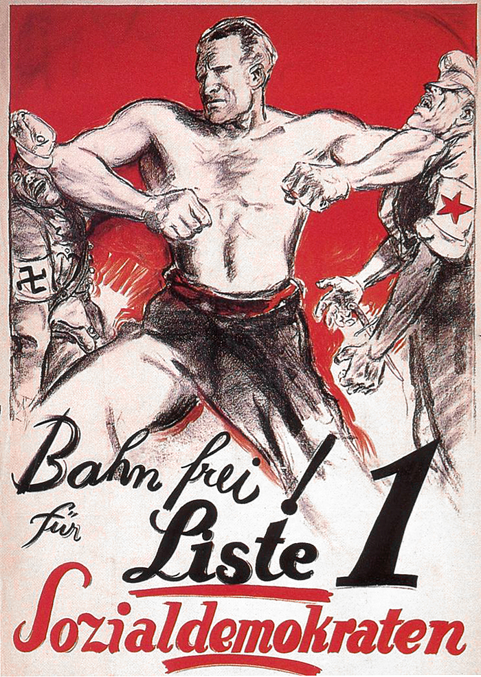 "Clear the Way for List 1 Social Democrats." Anonymous artist. 1930. Propaganda poster for the German Social Democratic Party (SPD).