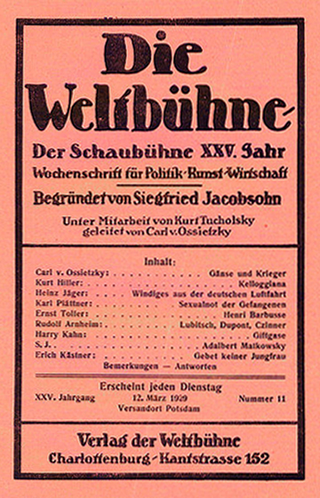 Cover of "Die Weltbühne" (The World Stage), March 12, 1929.