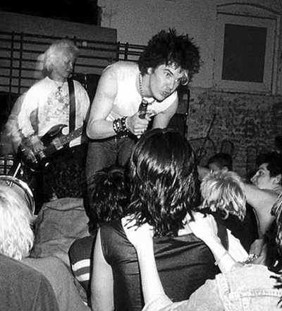 The Germs opening for the Cramps at the new Masque in Los Angeles, Feb. 24, 1979. Pictured: frontman Darby Crash and bass player Lorna Doom. Photo/Ladd McPartland.