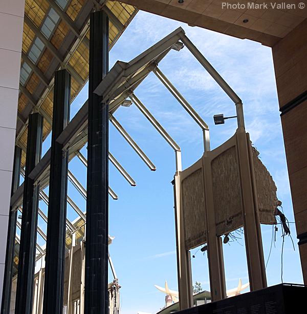 "Skeletonized." As good as any abstract painting formerly displayed at the museum, is my demolition photo of the nearly demolished Wilshire Entrance of LACMA, taken April 25 2020. Photo Mark Vallen ©.