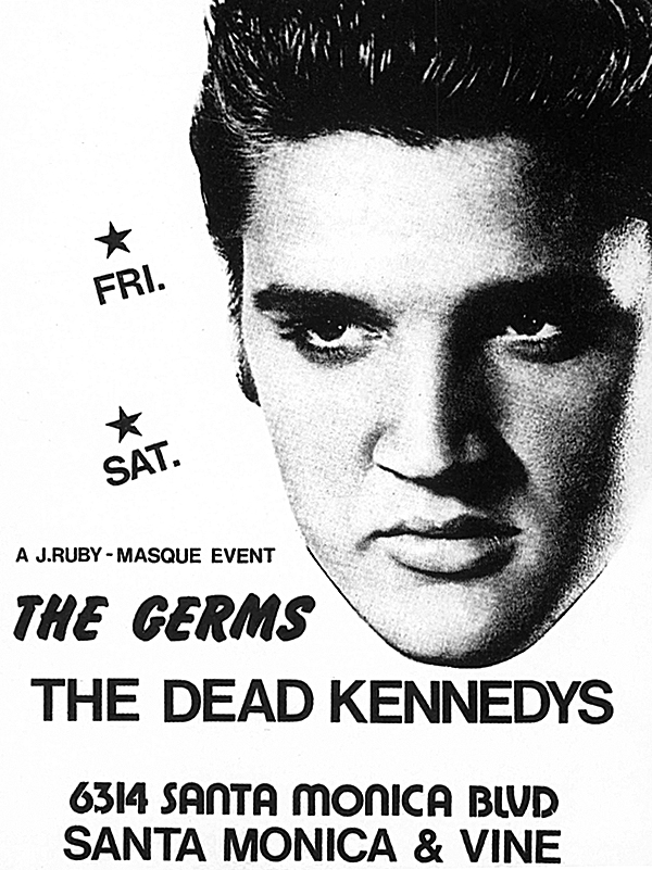 Xerox flyer announcing January 13, 1979 punk concert at the Masque annex, featuring the Germs and the Dead Kennedys.