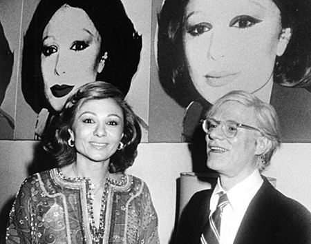 Empress Farah Pahlavi with Andy Warhol at the Tehran Museum of Contemporary Art. Photographer unknown, 1977.